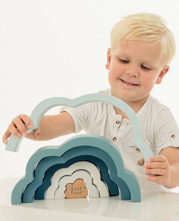Tęczowa chmurka do układania niebieska Label Label - Puzzle drewniane dla dzieci