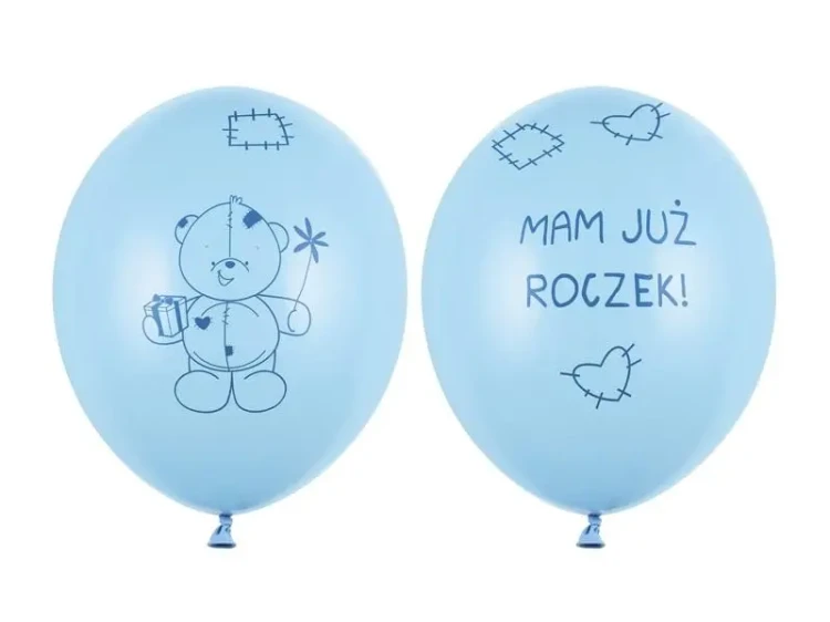 Balony Miś niebieskie - mam już roczek - 30cm 6szt