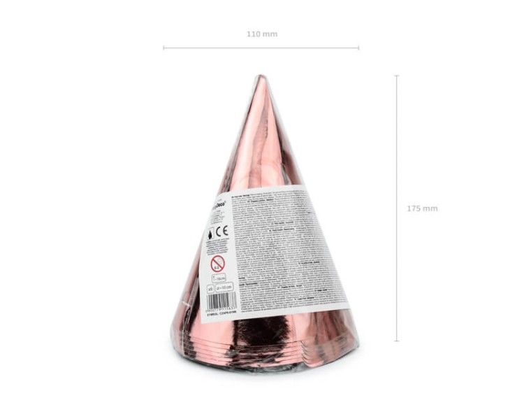 Czapeczki różowe złoto 16cm 6szt na urodziny dziecka