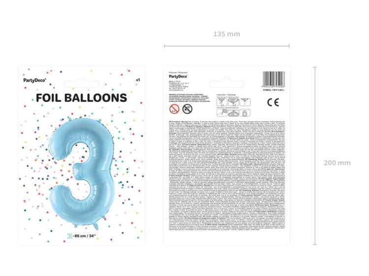 Balon foliowy 3 jasny niebieski 72cm