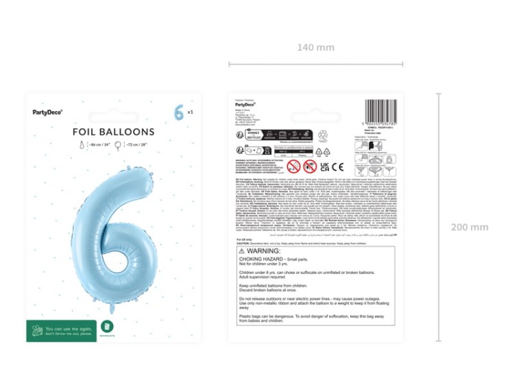 Balon foliowy 6 jasny niebieski 72cm