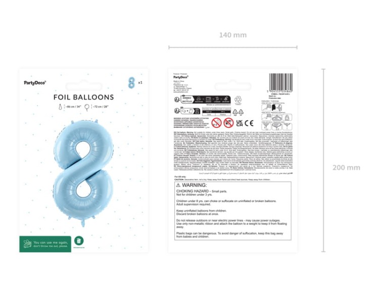 Balon foliowy 8 jasny niebieski 72cm