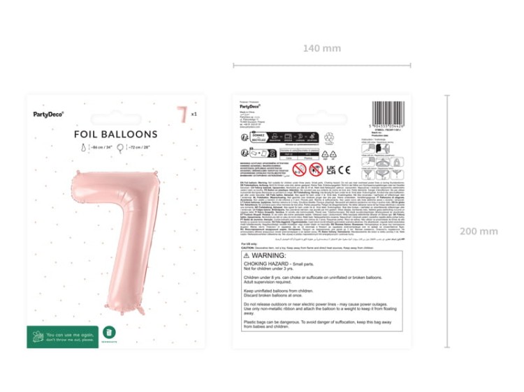 Balon foliowy 7 jasny różowy 72cm