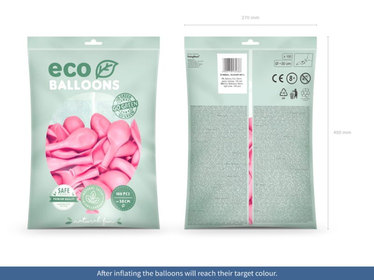 Balony Eco jasno różowe 30cm 100szt