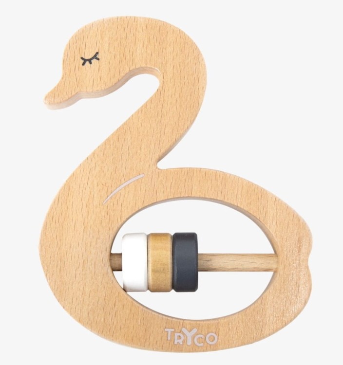 Grzechotka Łabędź Tryco - Drewniana zabawka edukacyjna