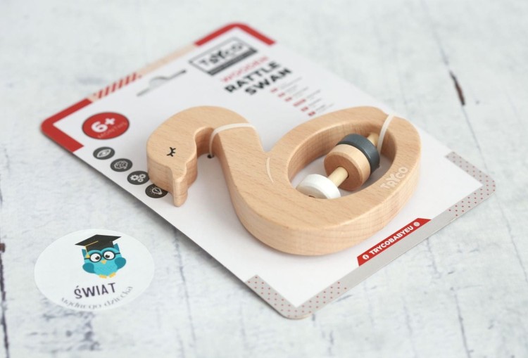 Grzechotka Łabędź Tryco - Drewniana zabawka edukacyjna