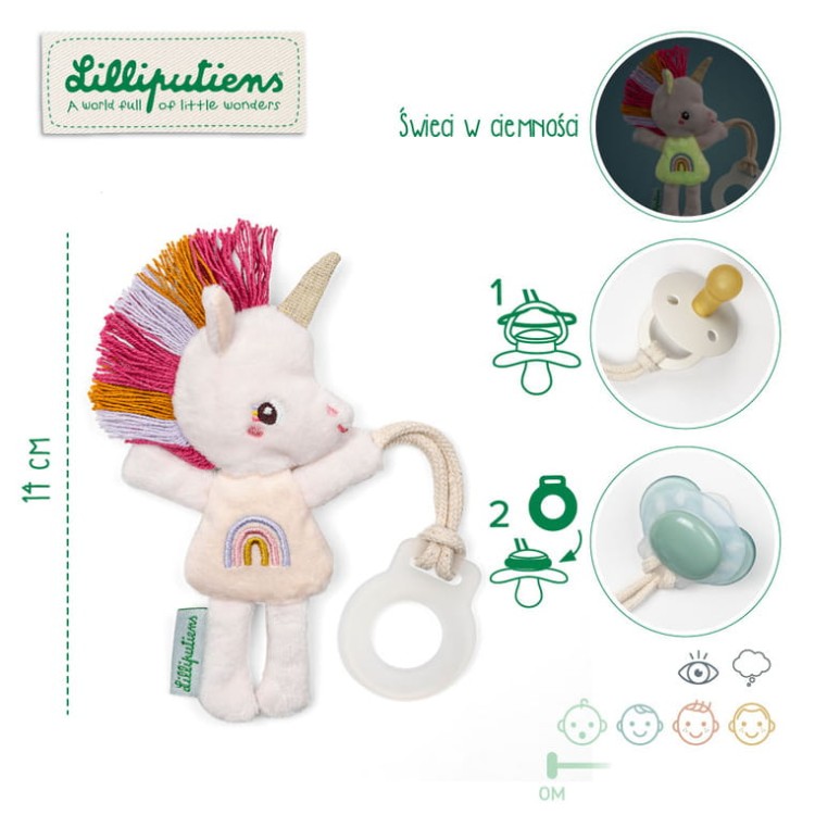 Zawieszka do smoczka świecąca w ciemności Nocny Jednorożec Lena, niemowlę, 0 m+, Lilliputiens