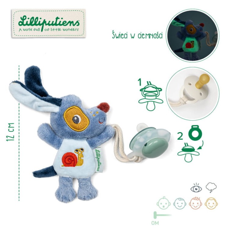 Zawieszka do smoczka świecąca w ciemności Piesek Jules, niemowlę, 0 m+, Lilliputiens