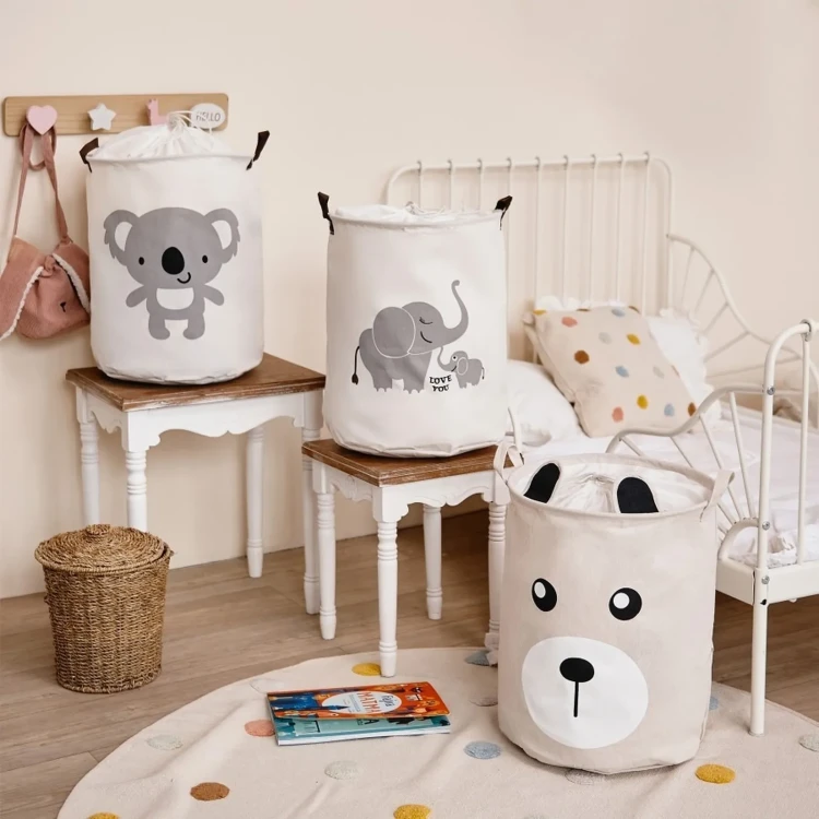 Kosz na zabawki bawełniany beżowy miś XL - pokój dla dziecka