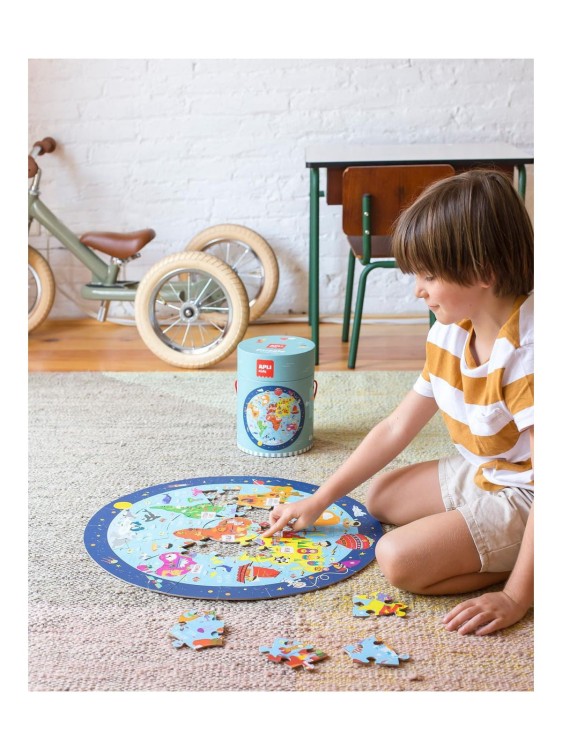 Puzzle okrągłe w tubie Apli Kids - Mapa Świata dla dzieci 5+