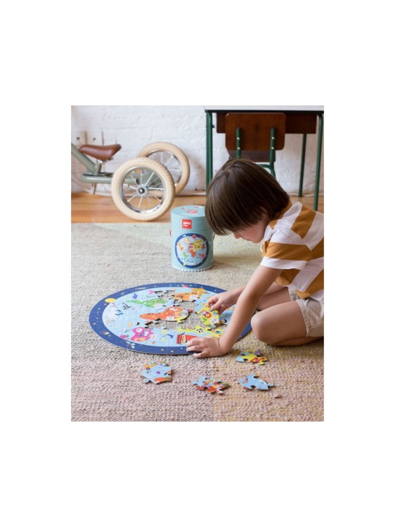 Puzzle okrągłe w tubie Apli Kids - Mapa Świata dla dzieci 5+