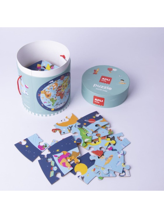 Puzzle okrągłe w tubie Apli Kids - Mapa Świata dla dzieci 5+