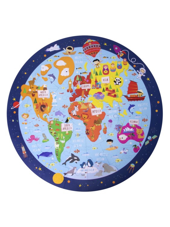 Puzzle okrągłe w tubie Apli Kids - Mapa Świata dla dzieci 5+