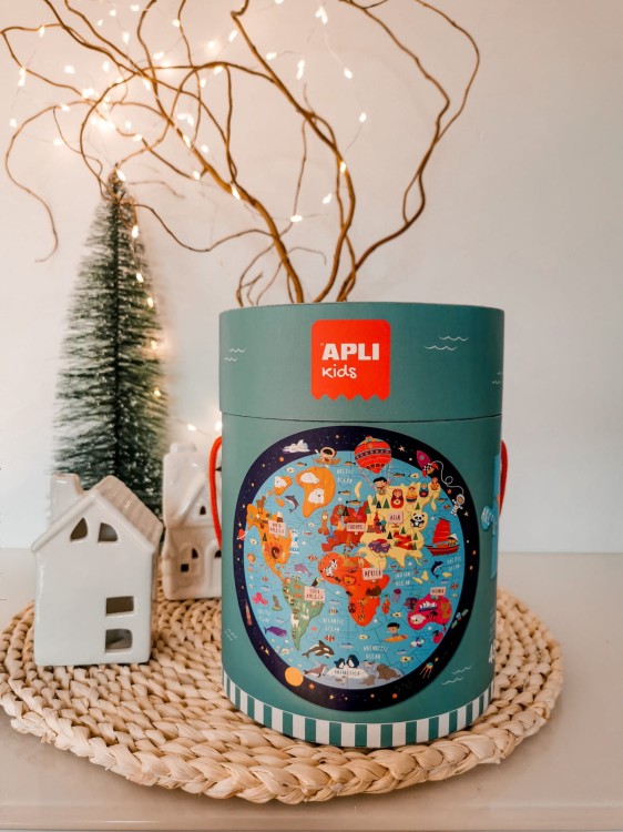 Puzzle okrągłe w tubie Apli Kids - Mapa Świata dla dzieci 5+
