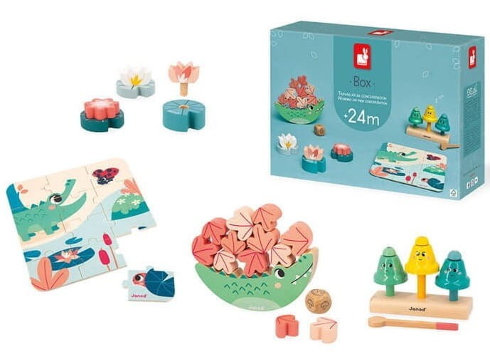 Drewniany zestaw zabawek edukacyjnych Box 24 m-cy, Janod