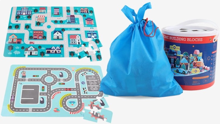 Klocki drewniane 161 elementów - Tor wyścigowy + Puzzle